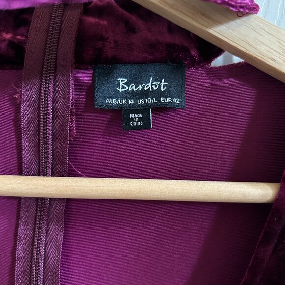 Bardot Dress Women's SZ10L Crushed Velvet Burgundy Choker Deep V Whimsygoth - Picture 5 of 7